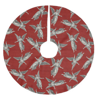 Faux burlap red Angel traditional Christmas Brushed Polyester Tree Skirt