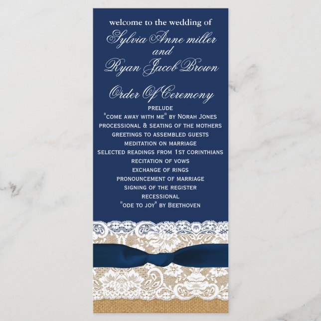 FAUX burlap, rustic wedding programs tea length Programme (Front)