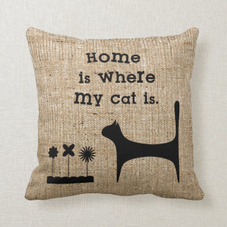 Faux Burlap Throw Pillow for Cat Lovers