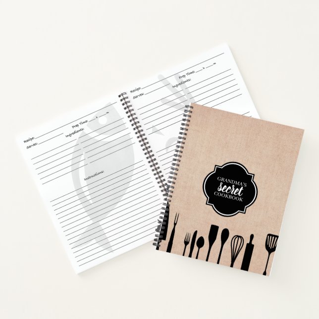 Faux Burlap Utensils Personalised Recipe Notebook (Inside)