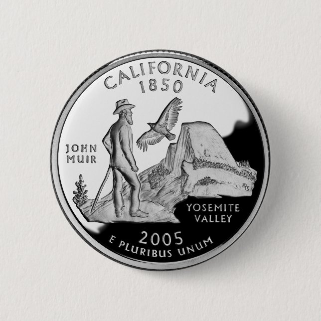 Faux California State Quarter Yosemite Valley Muir 6 Cm Round Badge (Front)