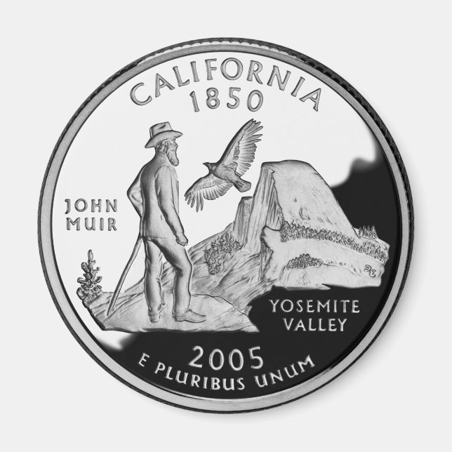 Faux California State Quarter Yosemite Valley Muir Magnet (Front)