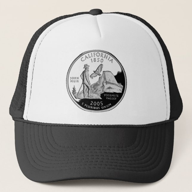 Faux California State Quarter Yosemite Valley Muir Trucker Hat (Front)
