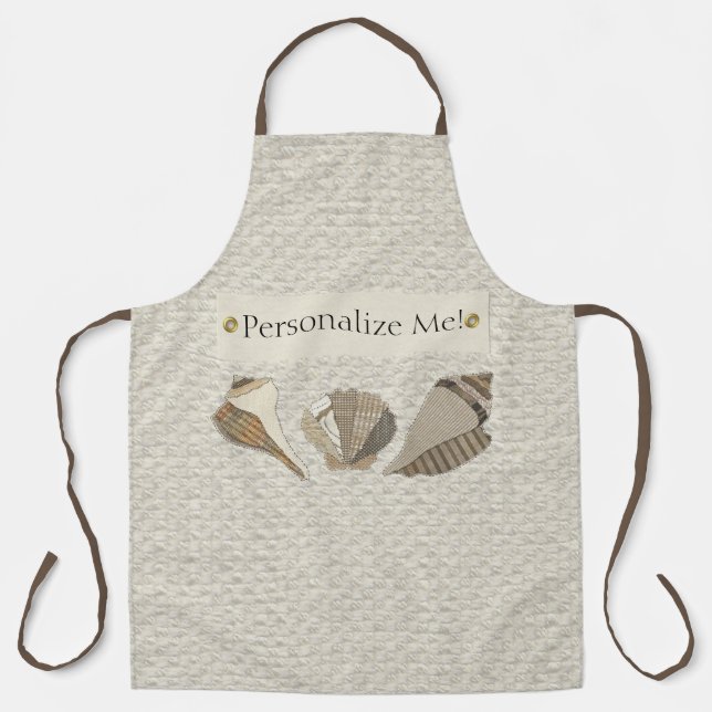 Faux Canvas Fabric Personalised Seashell Applique Apron (Front)