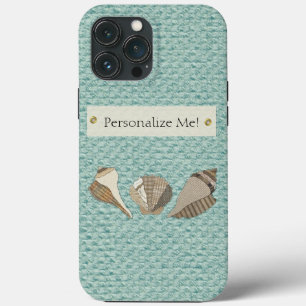 Faux Canvas Fabric Personalised Seashell Applique iPhone 13 Pro Max Case