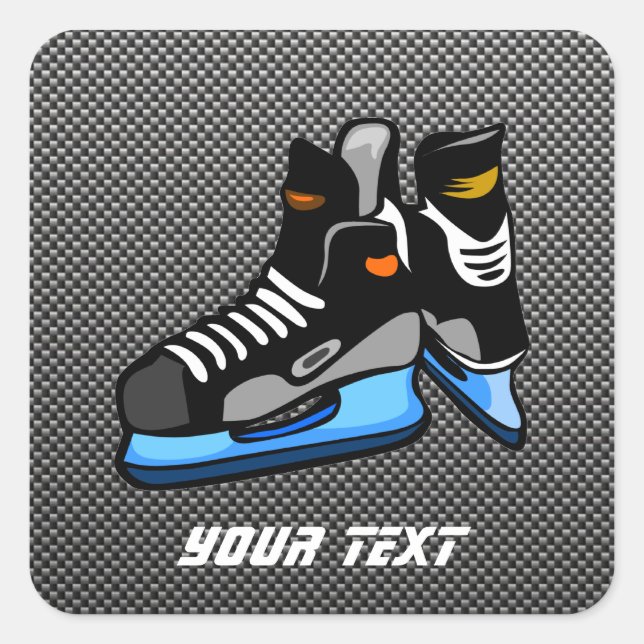 Faux Carbon Fibre Hockey Skates Square Sticker (Front)