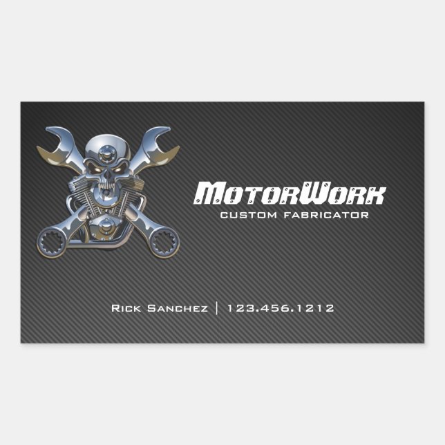 Faux Carbon Fibre Motorworks Rectangular Sticker (Front)