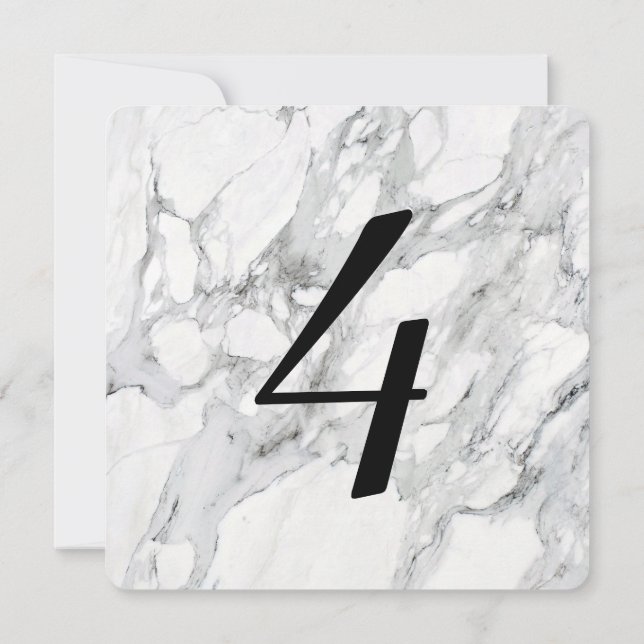 Faux Carrara Marble Table Number Cards Invitations (Back)