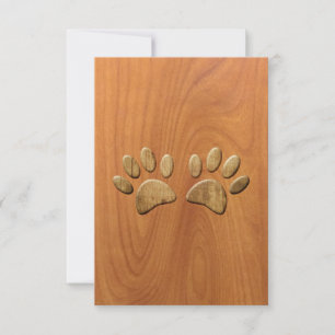 Faux Carved Wood Dog Paw Prints Card
