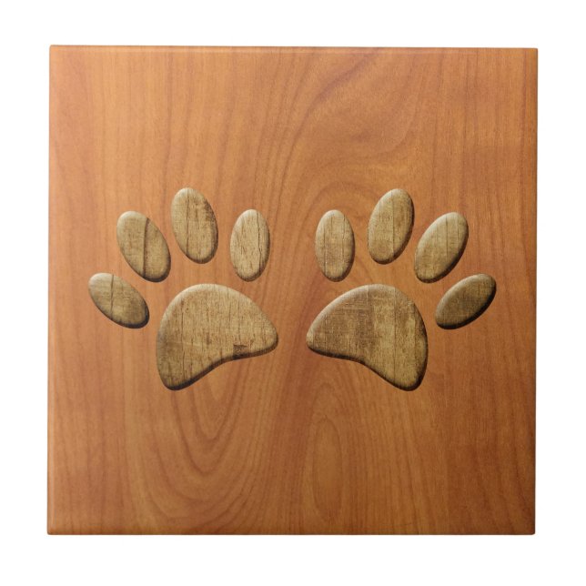 Faux Carved Wood Dog Paw Prints Tile (Front)
