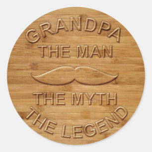 Faux Carved Wood Grandpa The Legend Classic Round Sticker
