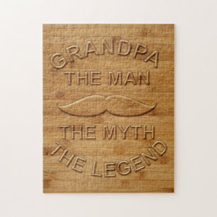 Faux Carved Wood Grandpa The Legend Jigsaw Puzzle