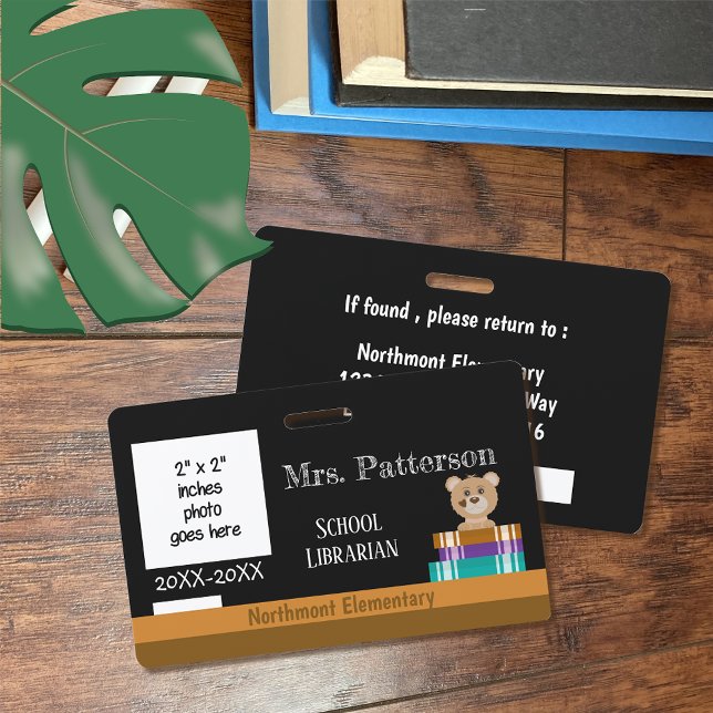 Faux Chalkboard | Bear | Librarian Photo ID Badge (Creator Uploaded)