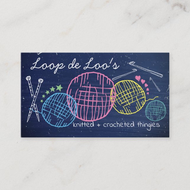 Faux chalkboard crochet hook knitting needles yarn business card (Front)