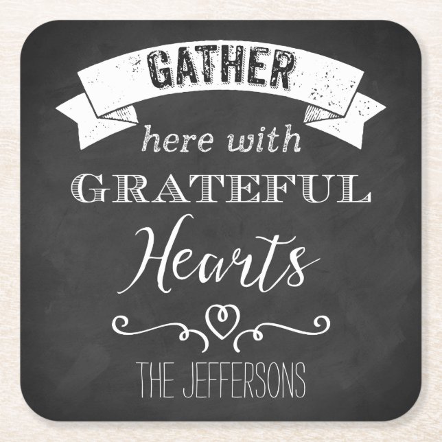 FAUX Chalkboard Grateful Hearts PAPER Coasters (Front)