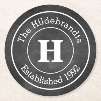Faux Chalkboard Monogram Personalised Round Paper Coaster