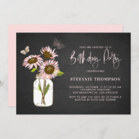 Faux Chalkboard Pink Sunflowers Birthday Party
