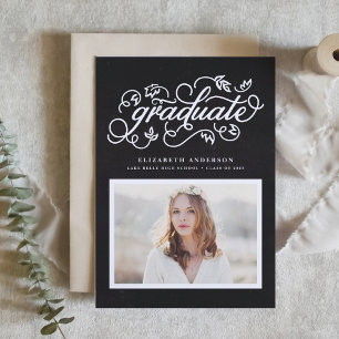 Faux Chalkboard Rustic Script Photo Graduation Invitation