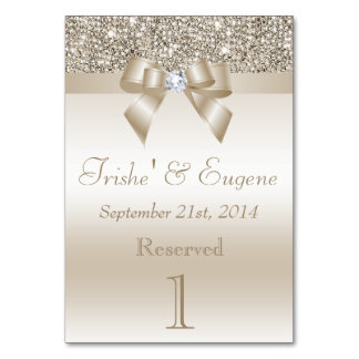 Faux Champagne Sequins and Bows Table Number