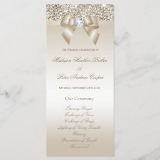 Faux Champagne Sequins Diamond Bow Wedding Program Programme