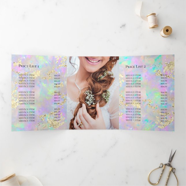 faux chunky glitter neon opal Brochure Tri-Fold Invitation (Inside)