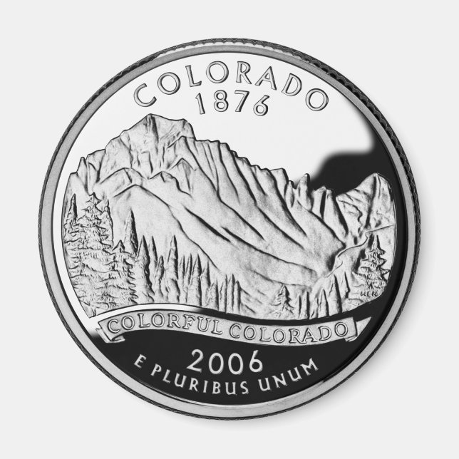 Faux Colorado State Quarter Rocky Mountains Trees Magnet (Front)