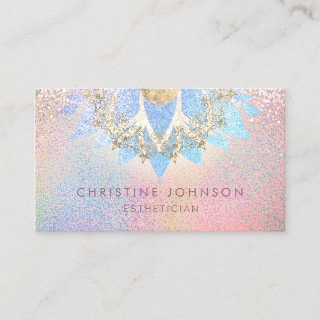 faux colourful glitter aesthetician business card (Front)