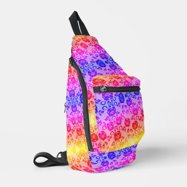 Faux Colourful Lace Fishnet Sling Bag (Left Corner)