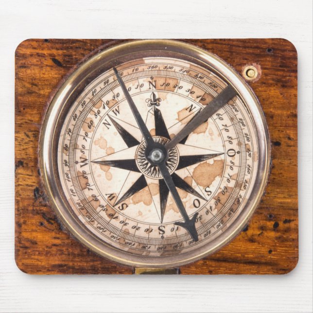 Faux compass on wood mouse mat (Front)