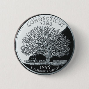 Faux Connecticut State Quarter Charter Oak Tree 6 Cm Round Badge