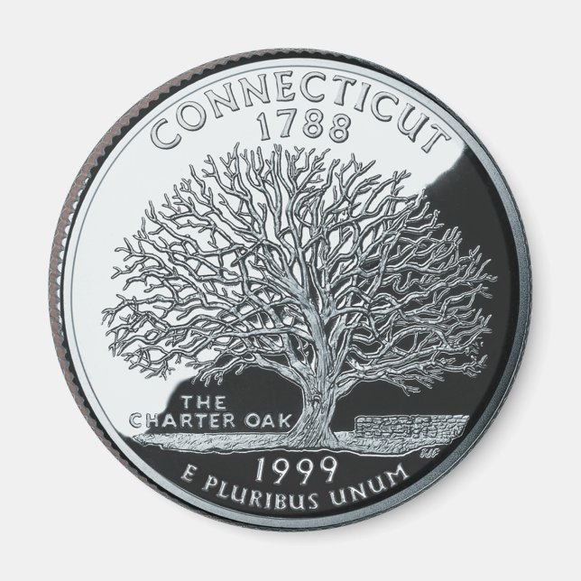 Faux Connecticut State Quarter Charter Oak Tree Magnet (Front)