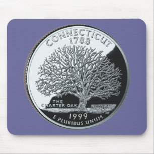 Faux Connecticut State Quarter Charter Oak Tree Mouse Mat