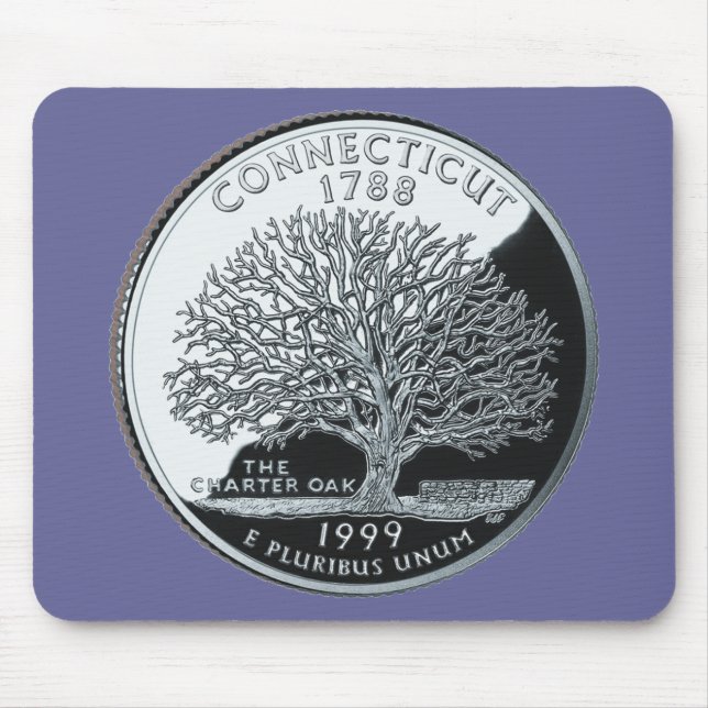 Faux Connecticut State Quarter Charter Oak Tree Mouse Mat (Front)