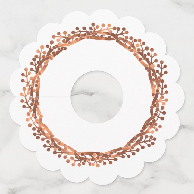 Faux-copper berry wreath design wine glass tag (Front)