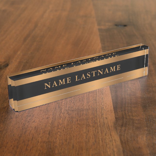 Faux Copper Bronze Classic Elegant Black Nameplate (Side)