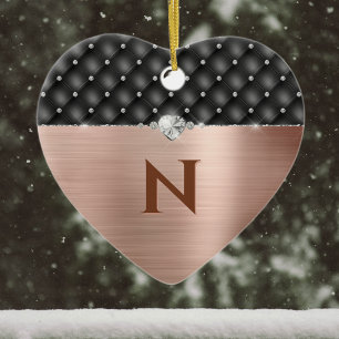 Faux Copper Glam and Diamond Leather Monogram Ceramic Tree Decoration