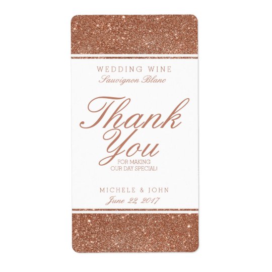 Faux Copper Glitter Wedding Wine Custom Label Shipping Label