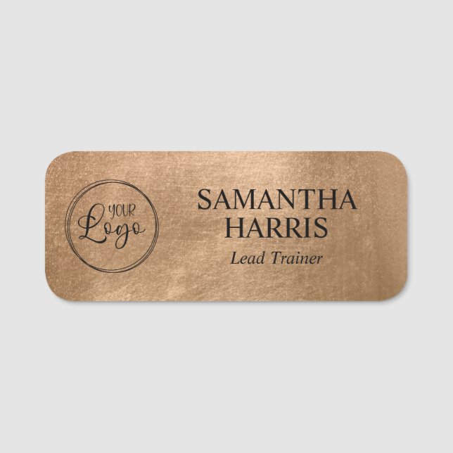 Faux Copper Gold Foil Your Logo Name Tag (Front)