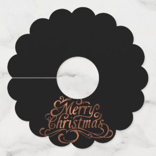 Faux-copper Merry Christmas fancy script design Wine Glass Tag