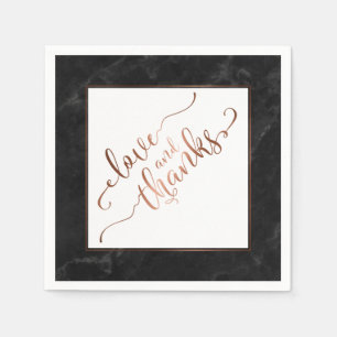 Faux Copper Script Love and Thanks w/ Black Marble Napkin