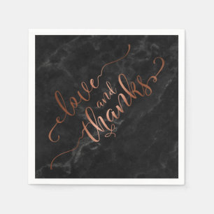 Faux Copper Script Love and Thanks w/ Black Marble Napkin