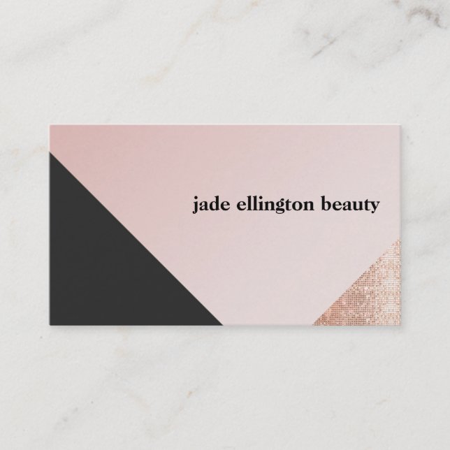 Faux Copper Sequin Black and Pink Diagonal Beauty Business Card (Front)