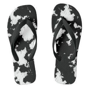 Faux Cow Print, Black and White Flip Flops