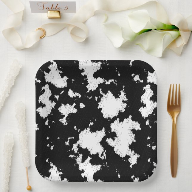 Faux Cow Print Black and White Paper Plate (Wedding)