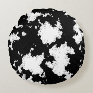 Faux Cow Print Black and White Round Cushion