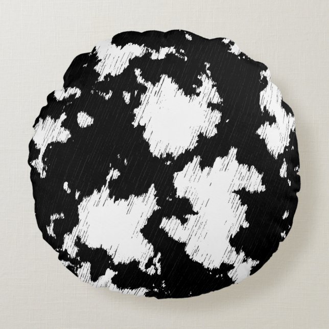 Faux Cow Print Black and White Round Cushion (Front)