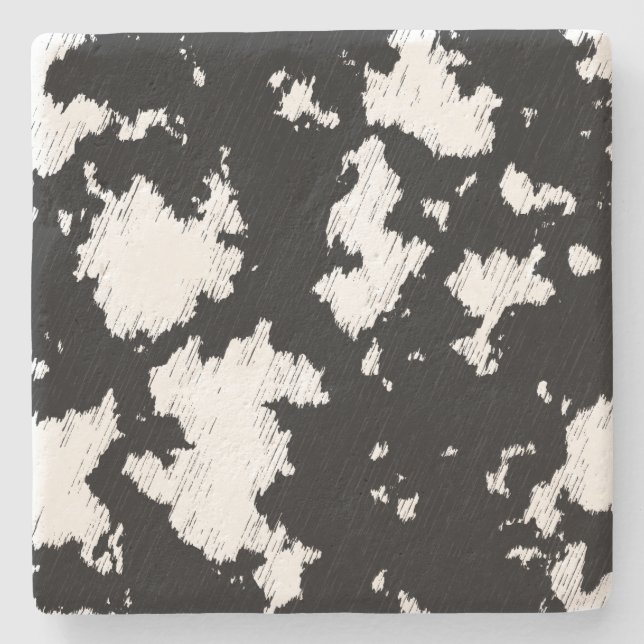 Faux Cow Print Black and White Stone Coaster (Front)