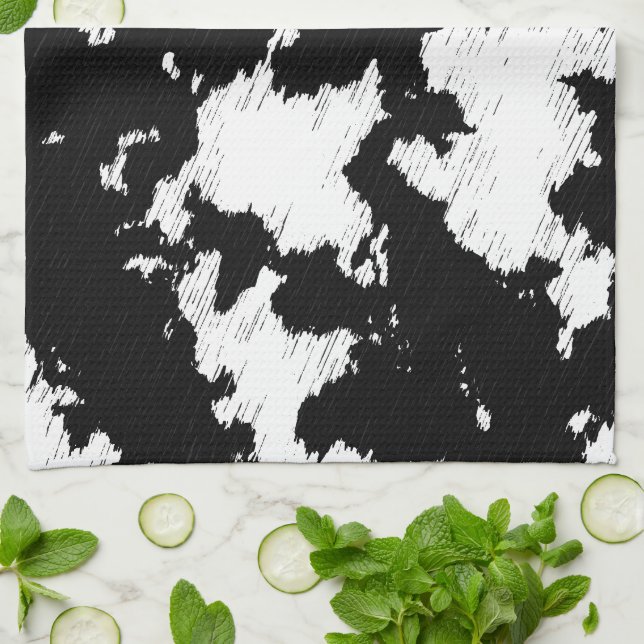 Faux Cow Print Black and White Tea Towel (Folded)
