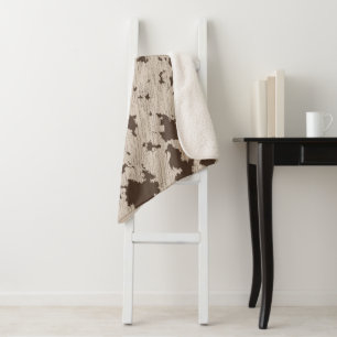 Faux Cow Print Brown and Cream Sherpa Blanket