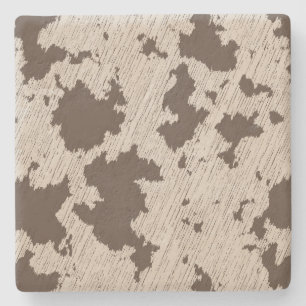 Faux Cow Print Brown and Cream Stone Coaster
